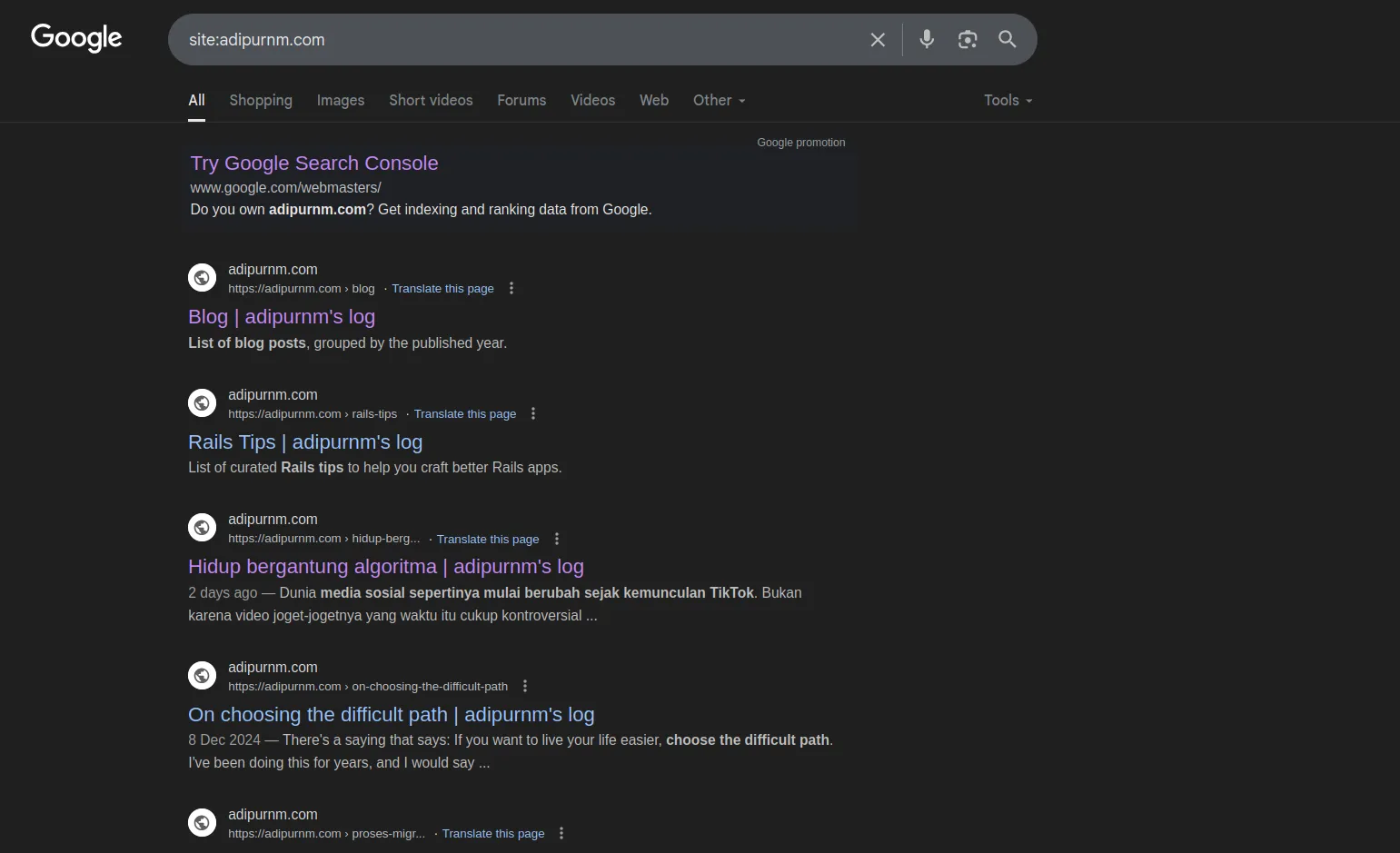 Blog terindeks Google